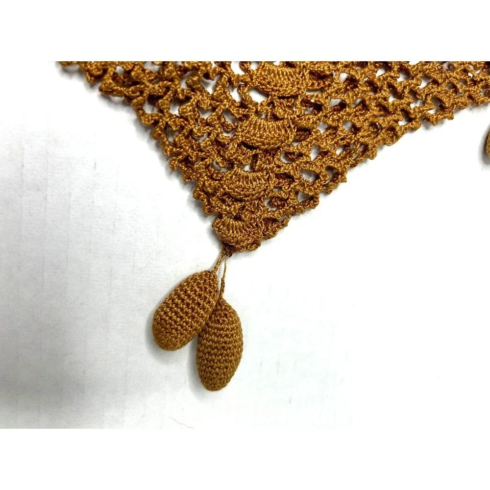Vintage Handmade Open Crochet Drawstring‎ Handbag Purse Bag Unlined
